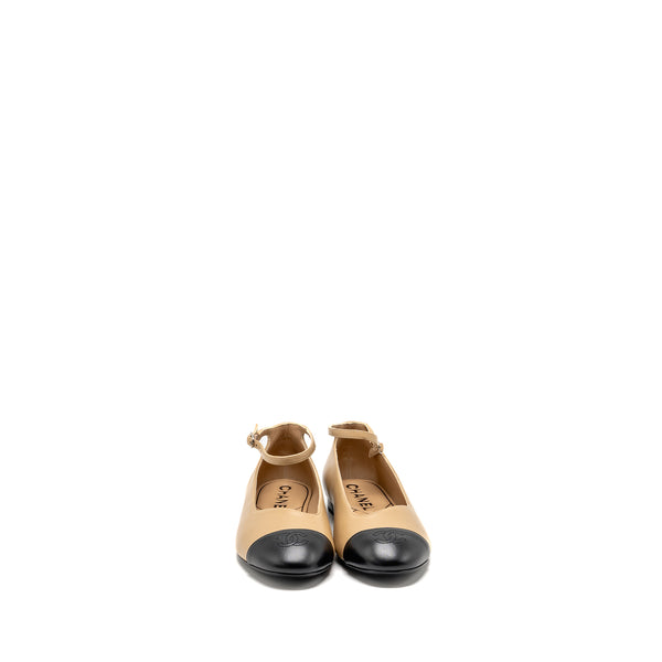 Chanel size 40 Mary Janes Ballet Flats Lambskin Beige/Black