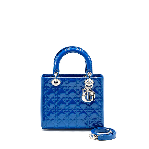 Dior Medium Lady Dior Patent Blue SHW