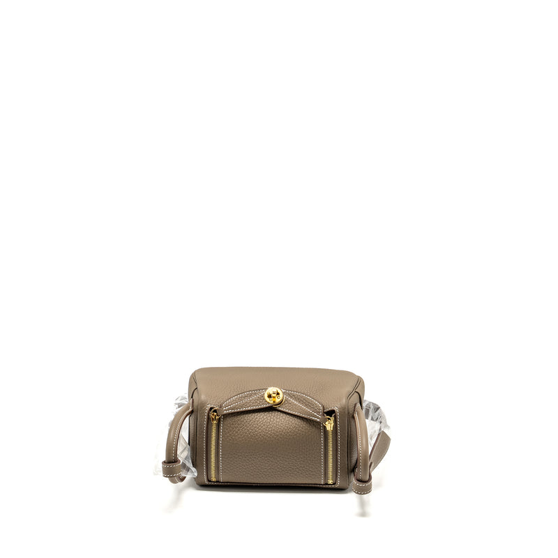 Hermes Mini Lindy II Clemence Etoupe GHW Stamp W