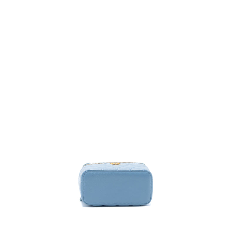 Chanel detailed top handle long vanity with chain caviar light blue GHW