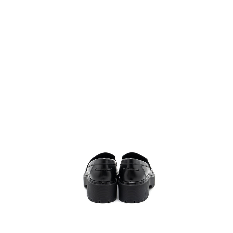 Hermes Size 38 Mocassins Hitch Loafer glacéd calfskin Black