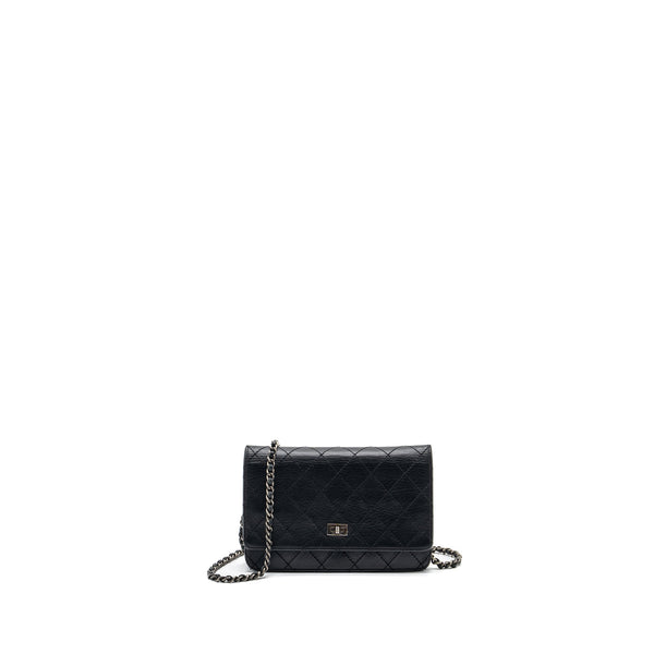 Chanel 2.55 Wallet On Chain Aged Calfskin Black Ruthenium SHW