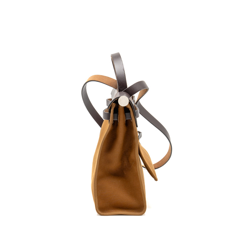 Hermes Herbag 31 Zip Bag Canvas/Hunter Leather Alezan/Ebene SHW Stamp D