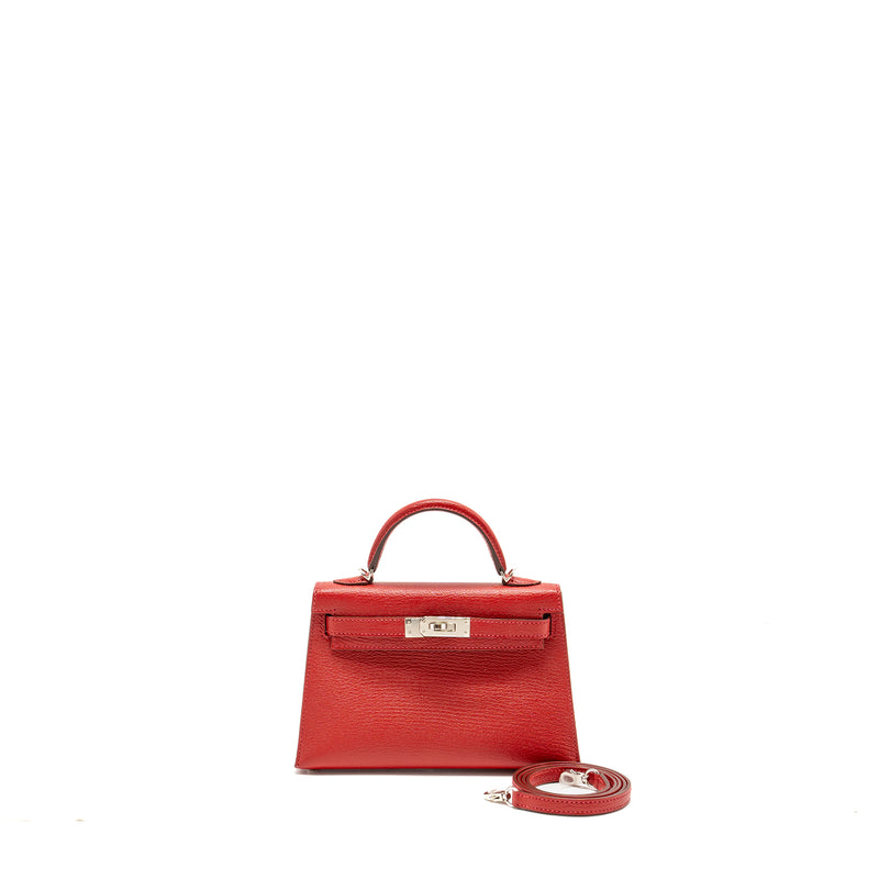 Hermes Mini Kelly II Chèvre Mysore Rouge Casaque/Mauve Sylvestre SHW Stamp B