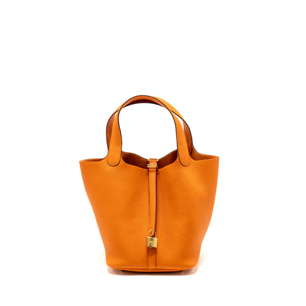 Hermes Picotin 22 Lock Bag Clemence Orange GHW Stamp U