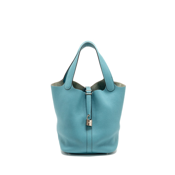 Hermes Picotin 22 Lock Bag Clemence 3Z Blue Saint Cyr SHW Stamp X