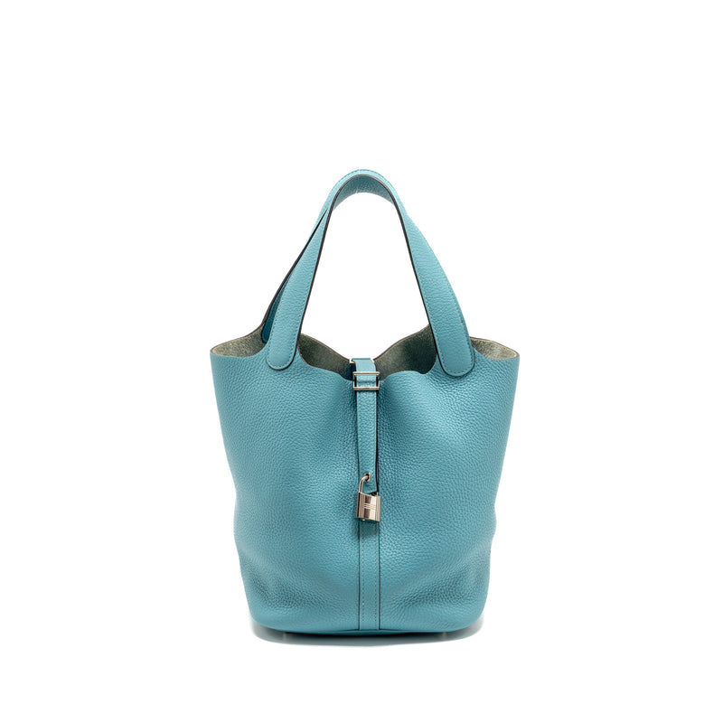 Hermes Picotin 22 Lock Bag Clemence 3Z Blue Saint Cyr SHW Stamp X