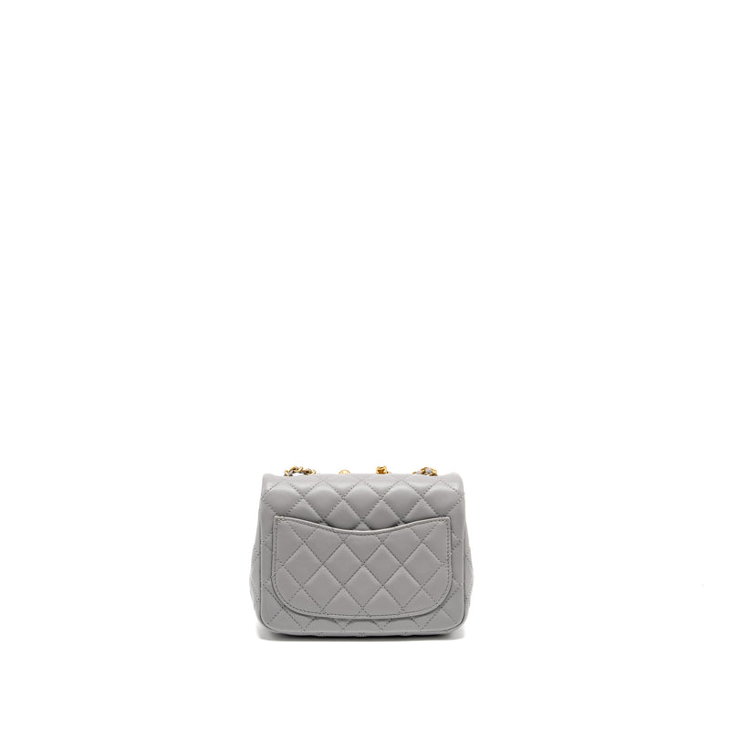 Chanel Pearl Crush Mini Square Flap Bag Lambskin Light Grey GHW (Microchip)