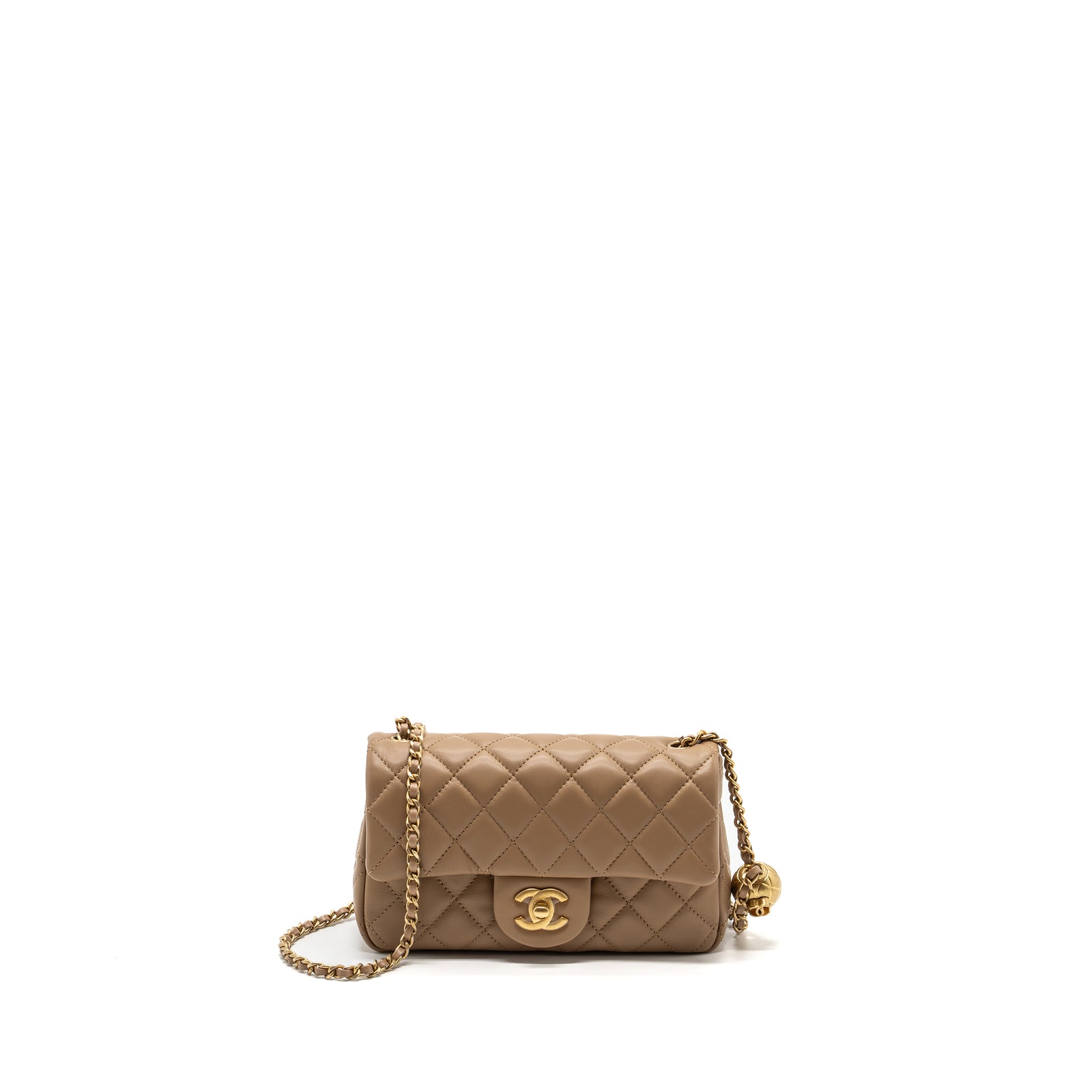 Chanel 22B pearl crush mini rectangular flap bag lambskin dark Beige G