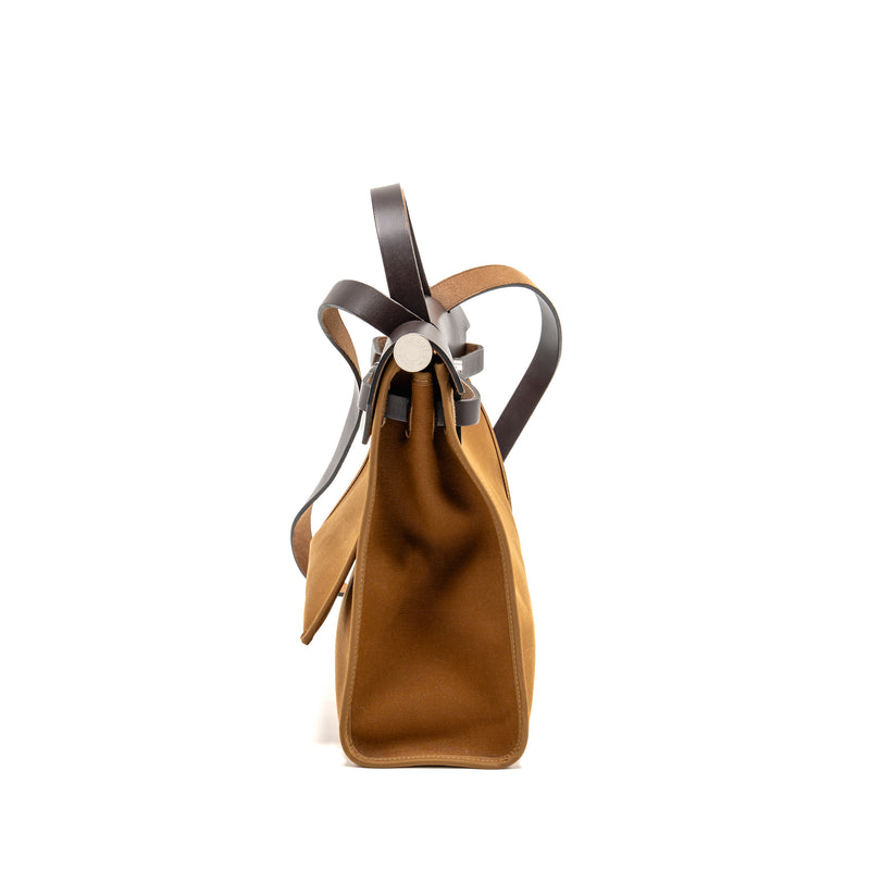Hermes Herbag 31 Zip Bag Canvas/Hunter Leather Alezan/Ebene SHW Stamp D