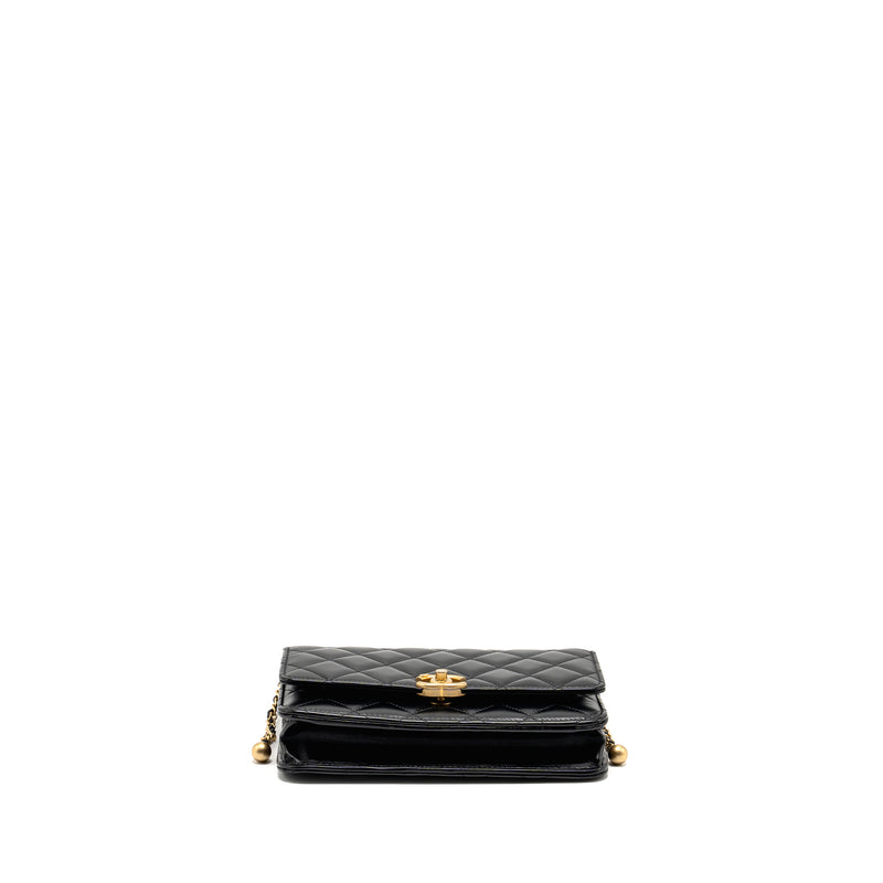 Chanel 24c Gold Crush Wallet On Chain Calfskin Black GHW(microchip)