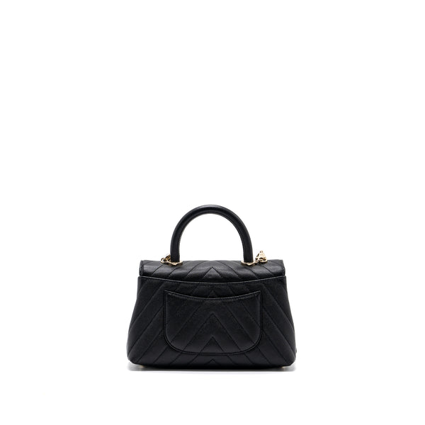 Chanel Small Coco Handle Chevron Caviar Black LGHW