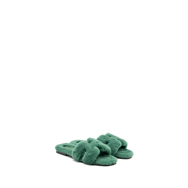 Hermes size 39 Oran sandal shearling vert anglais