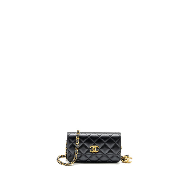 Chanel 23B mini flap wallet with adjustable chain caviar iridescent black GHW (Microchip)