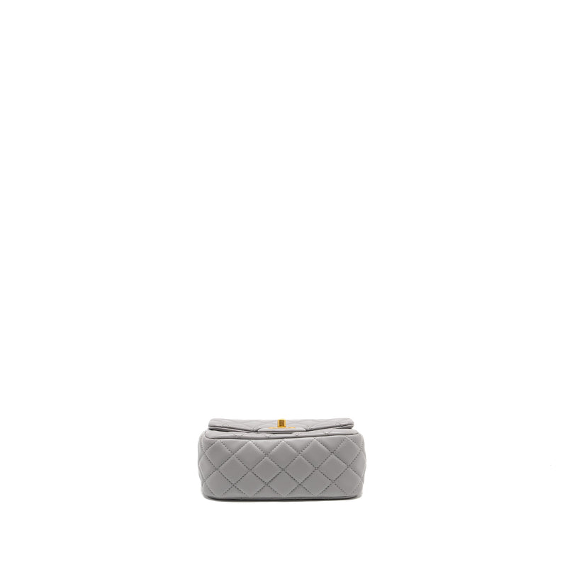 Chanel Pearl Crush Mini Square Flap Bag Lambskin Light Grey GHW (Microchip)