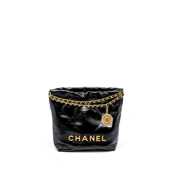 Chanel 23s Mini 22 Bag Shiny Calfskin Black Brushed GHW (Microchip)