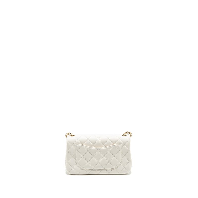 Chanel 23C pearl crush mini rectangular flap bag lambskin white LGHW (microchip)