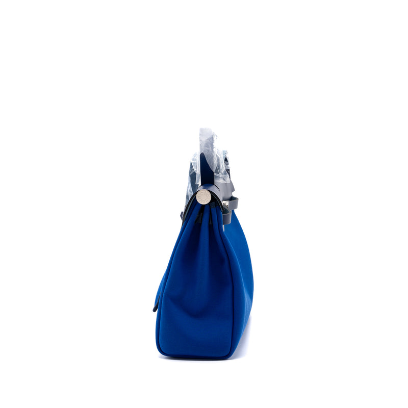 hermes herbag 31 zip bag canvas/ hunter leather blue Billard / blue saphir SHW stamp U