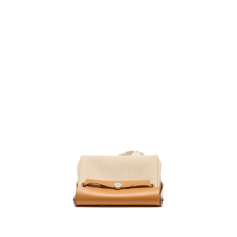 Hermes Herbag Mini Canvas/Hunter Leather Beton / Natural Sable SHW Stamp K