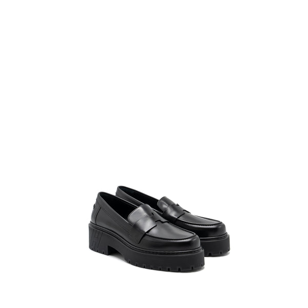 Hermes Size 38 Mocassins Hitch Loafer glacéd calfskin Black