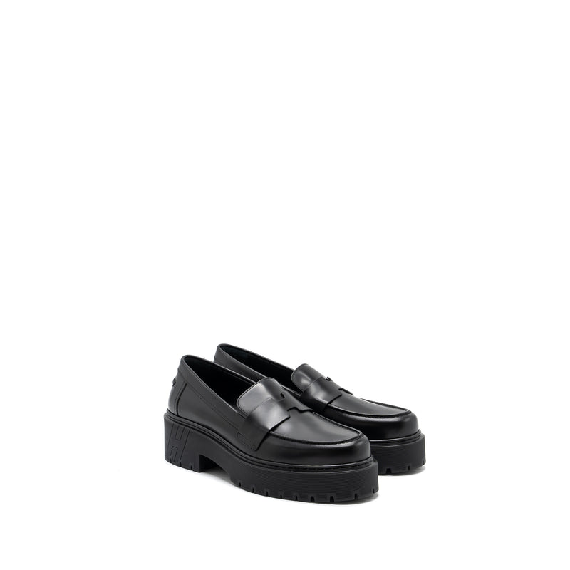 Hermes Size 38 Mocassins Hitch Loafer glacéd calfskin Black