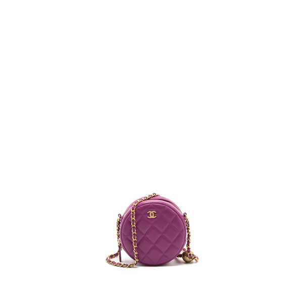 Chanel pearl crush mini round clutch with chain Lambskin purple GHW
