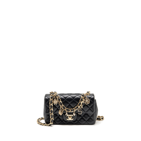 Chanel Coco Charms Mini Rectangular Flap Bag Lambskin Black LGHW