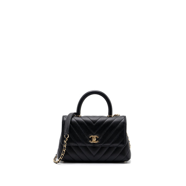 Chanel Small Coco Handle Chevron Caviar Black LGHW