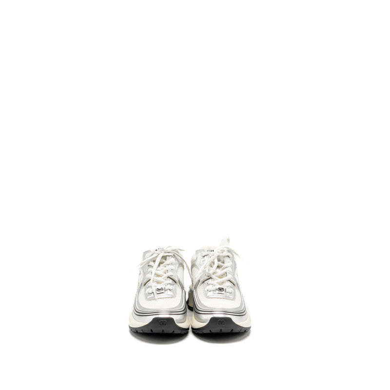 CHANEL Size 36.5 Metallic Trainer/Sneaker Silver/White