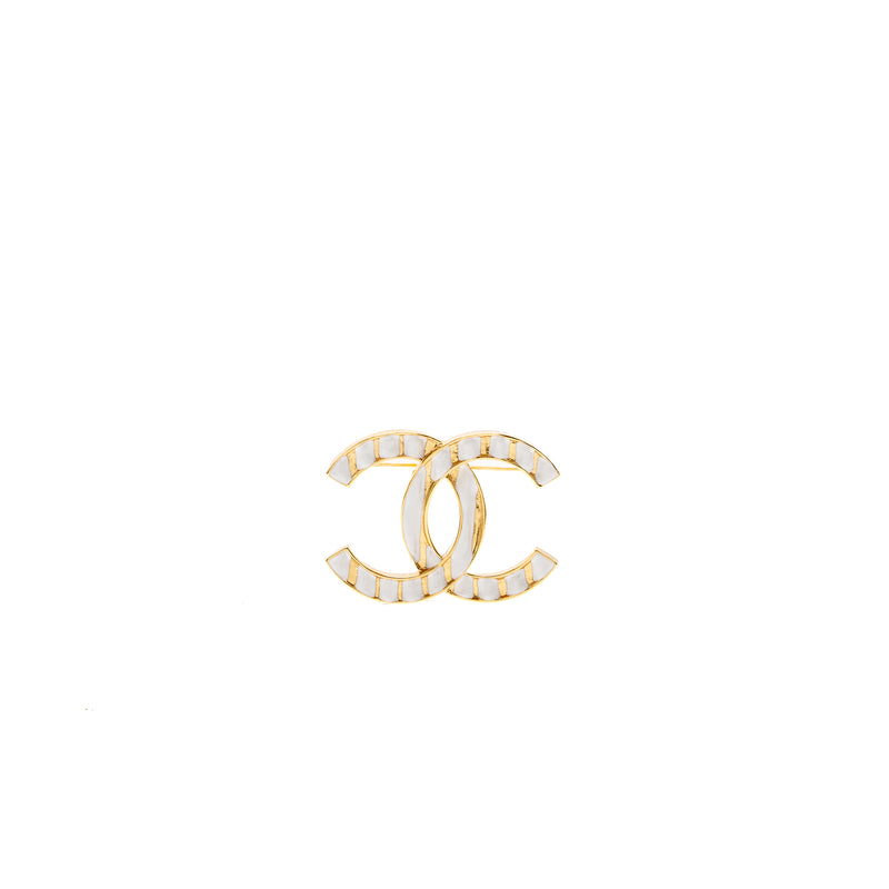 Chanel CC logo brooch ivory / gold tone