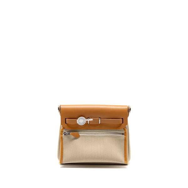 Hermes Herbag Mini Canvas/Hunter Leather Beton / Natural Sable SHW Stamp K