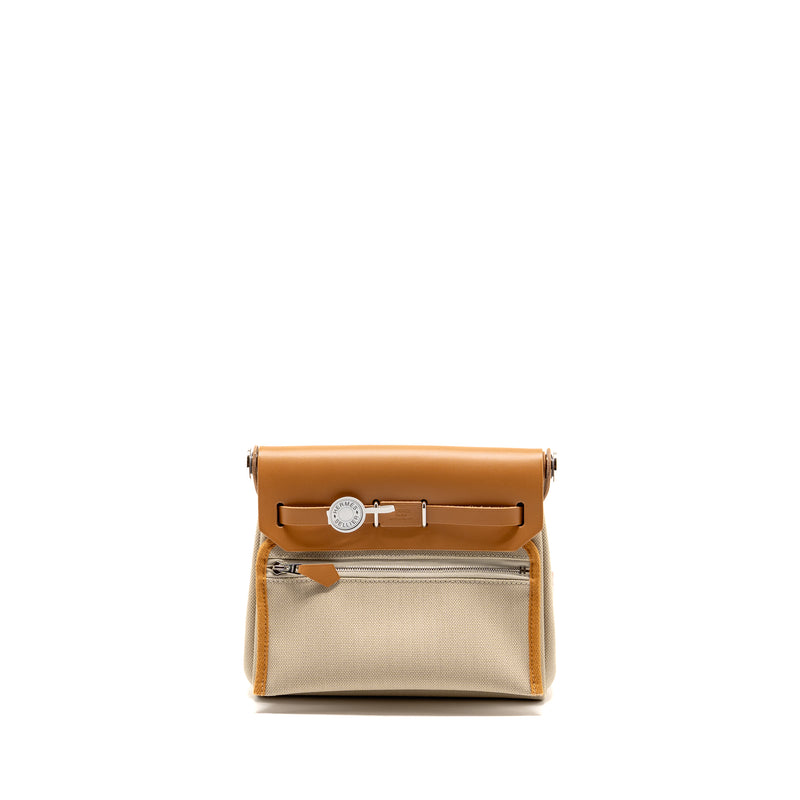 Hermes Herbag Mini Canvas/Hunter Leather Beton / Natural Sable SHW Stamp K