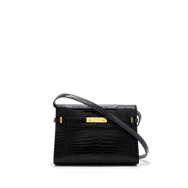 Saint laurent Manhattan shoulder bag croc-embossed calfskin black GHW