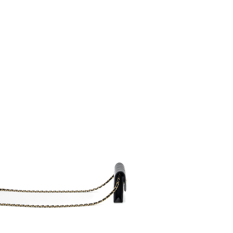 Chanel mini flap card holder with ribbon chain lambskin black LGHW
