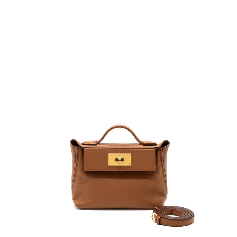 Hermes Mini 2424 Evercolor/ Swift Gold GHW Stamp U