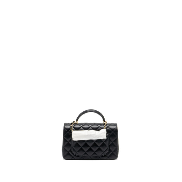 Chanel Top Handle Mini Rectangular Flap Bag Lambskin Black LGHW (Microchip )