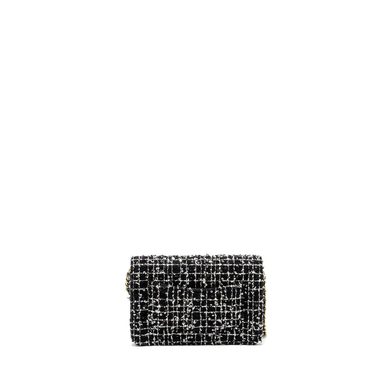 Chanel 24p Detail Chains Wallet On Chain Tweed/Sequins Black/White LGHW (Microchip)