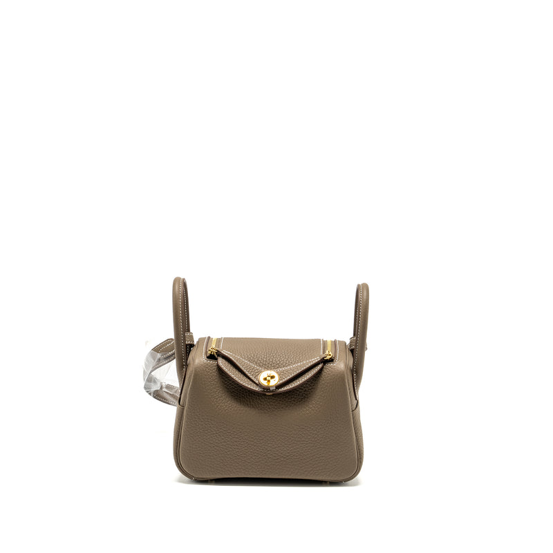 Hermes Mini Lindy II Clemence Etoupe GHW Stamp W