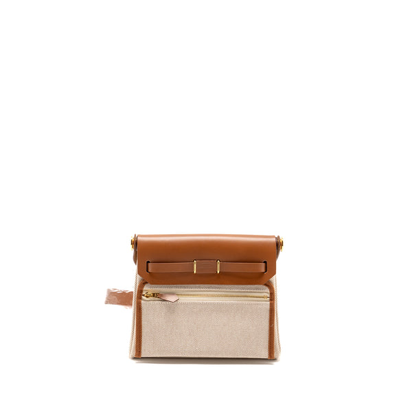 Hermes Herbag Mini Canvas/Hunter Ecru-Beige/Fauve GHW Stamp W