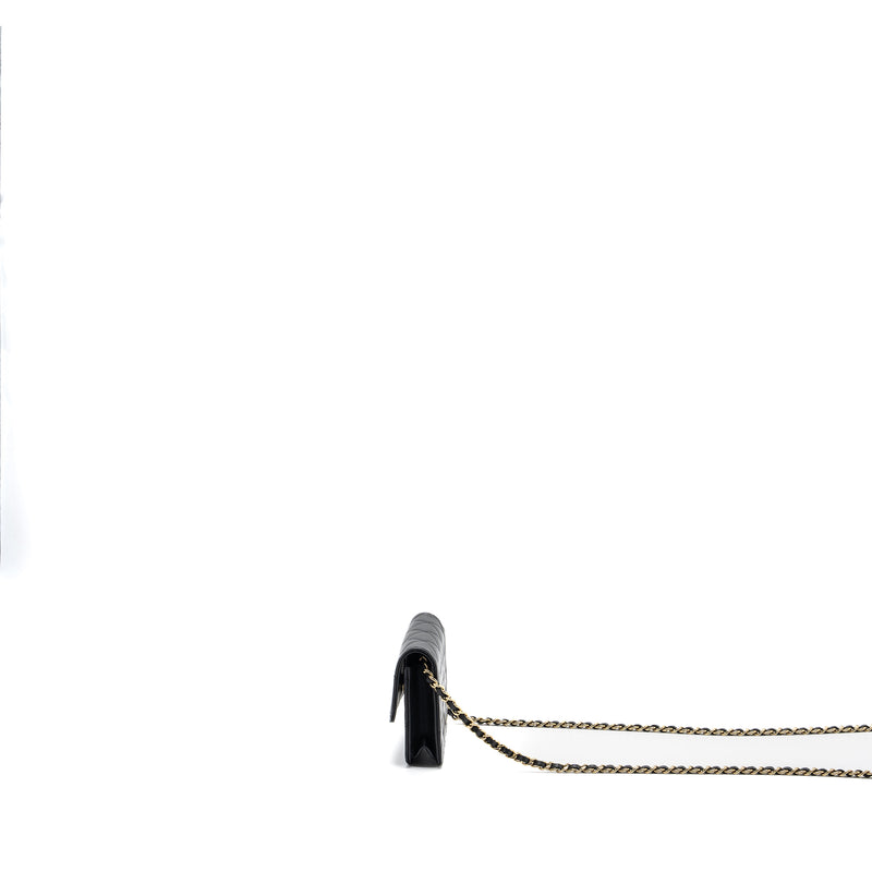 Chanel mini flap card holder with ribbon chain lambskin black LGHW