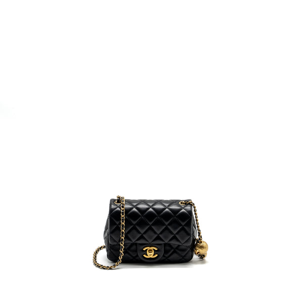 Chanel Pearl Crush Mini Square Flap Bag Lambskin BLACK GHW (Microchip)