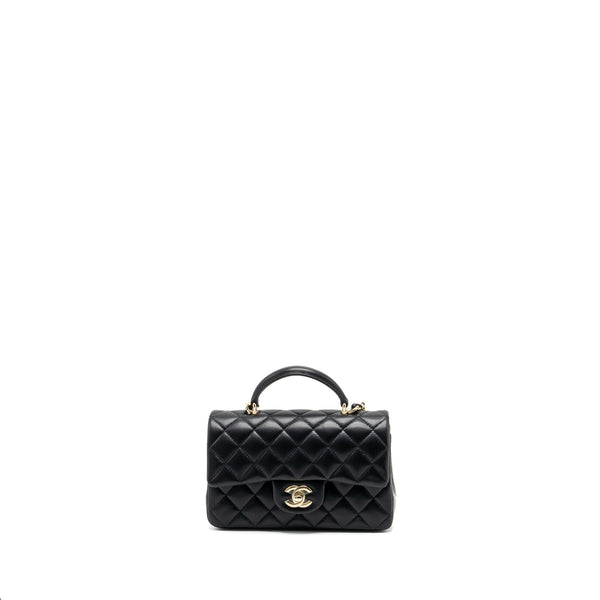 Chanel Top Handle Mini Rectangular Flap Bag Lambskin Black LGHW (Microchip )