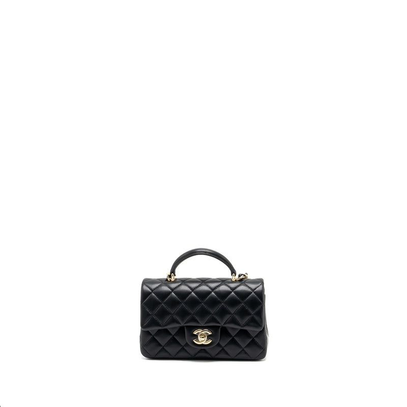 Chanel Top Handle Mini Rectangular Flap Bag Lambskin Black LGHW (Microchip )