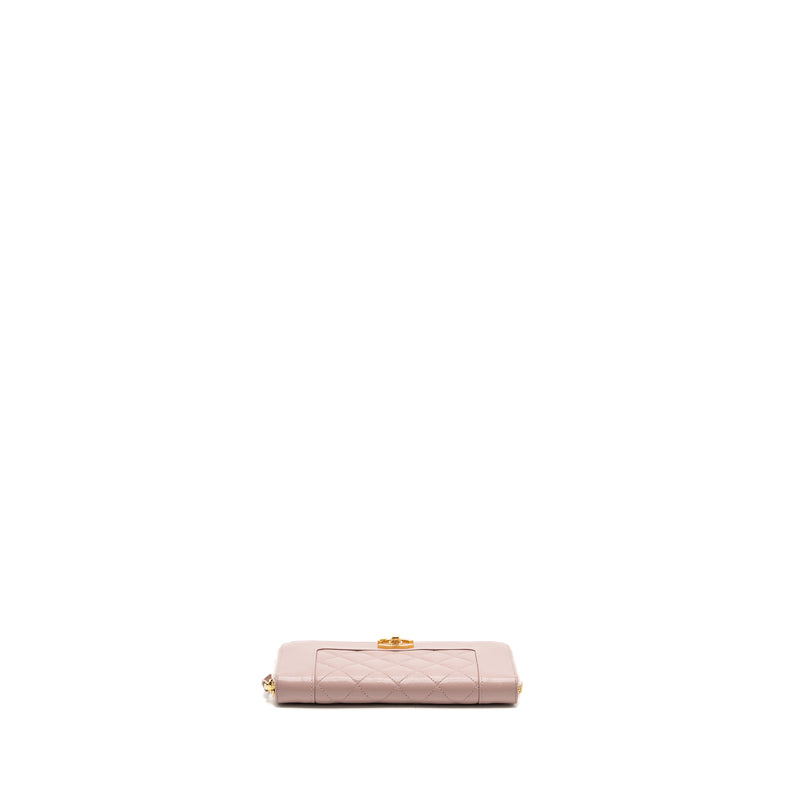 Chanel zip long wallet goatskin leather light pink GHW