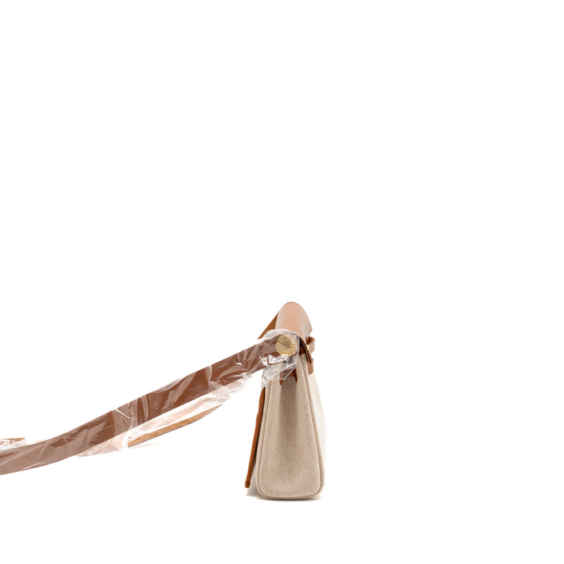 Hermes Herbag Mini Canvas/Hunter Ecru-Beige/Fauve GHW Stamp W