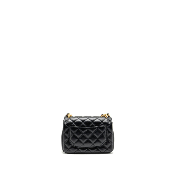 Chanel 24p pearl chain Mini Flap Bag Lambskin Black GHW (Microchip)