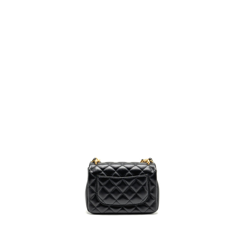Chanel 24p pearl chain Mini Flap Bag Lambskin Black GHW (Microchip)