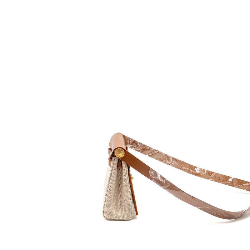 Hermes Herbag Mini Canvas/Hunter Ecru-Beige/Fauve GHW Stamp W