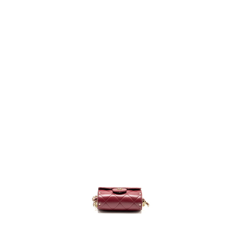 Chanel Quilted Box of Secrets Lipstick Case / Card Holder with Chain Lambskin Burgundy GHW