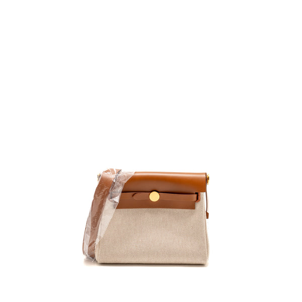 Hermes Herbag Mini Canvas/Hunter Ecru-Beige/Fauve GHW Stamp W